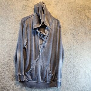 Keren Hart‎ Hoodie Women's Large Gray Fleece Lined Cotton Pockets Lace Up